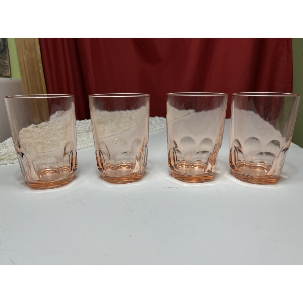 Set of 4 Vintage 4" Pink Depression Glass Glasses Arcoroc France  (RR38)‎